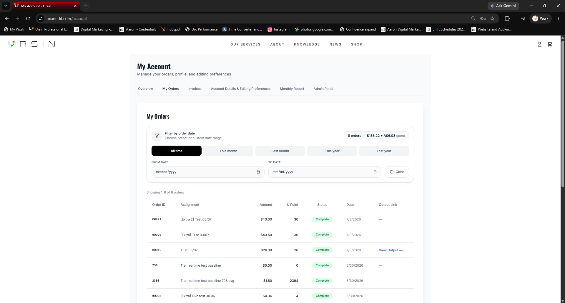 Order History and project tracking